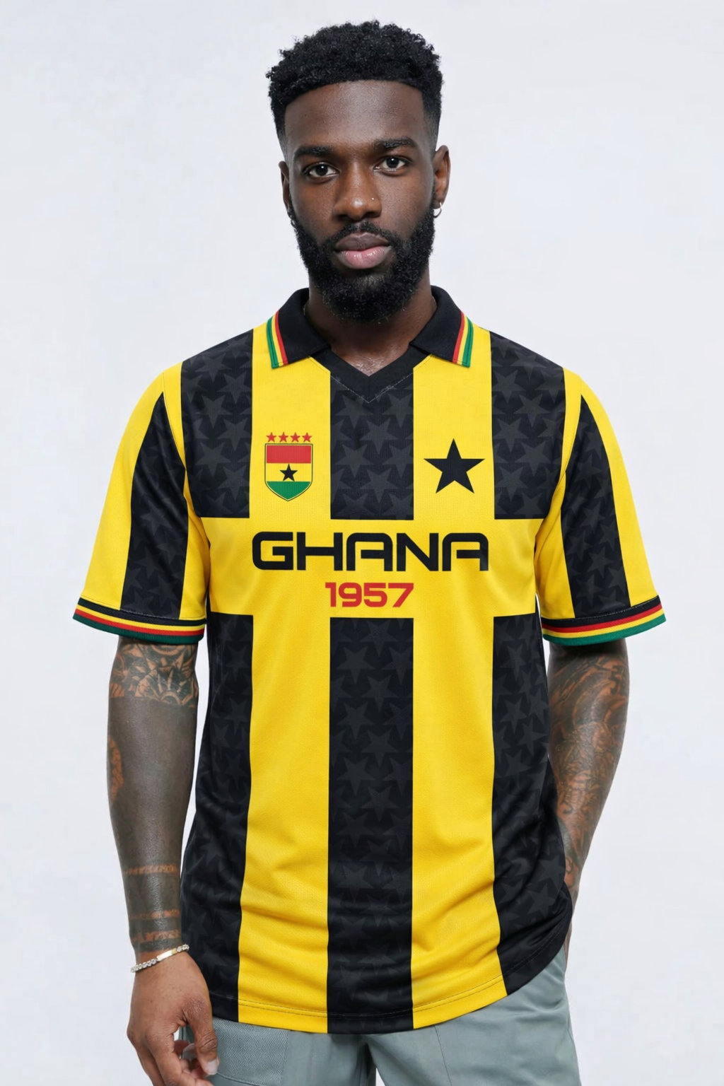Sankofa Black and Yellow striped Ghana Retro Jersey