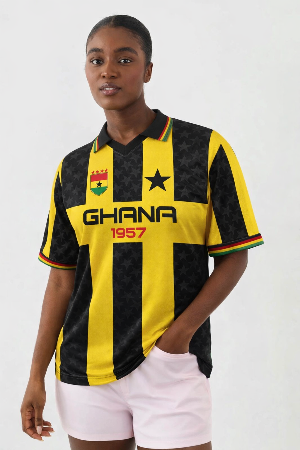 Sankofa Black and Yellow striped Ghana Retro Jersey